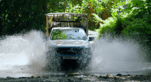 a car driving through water